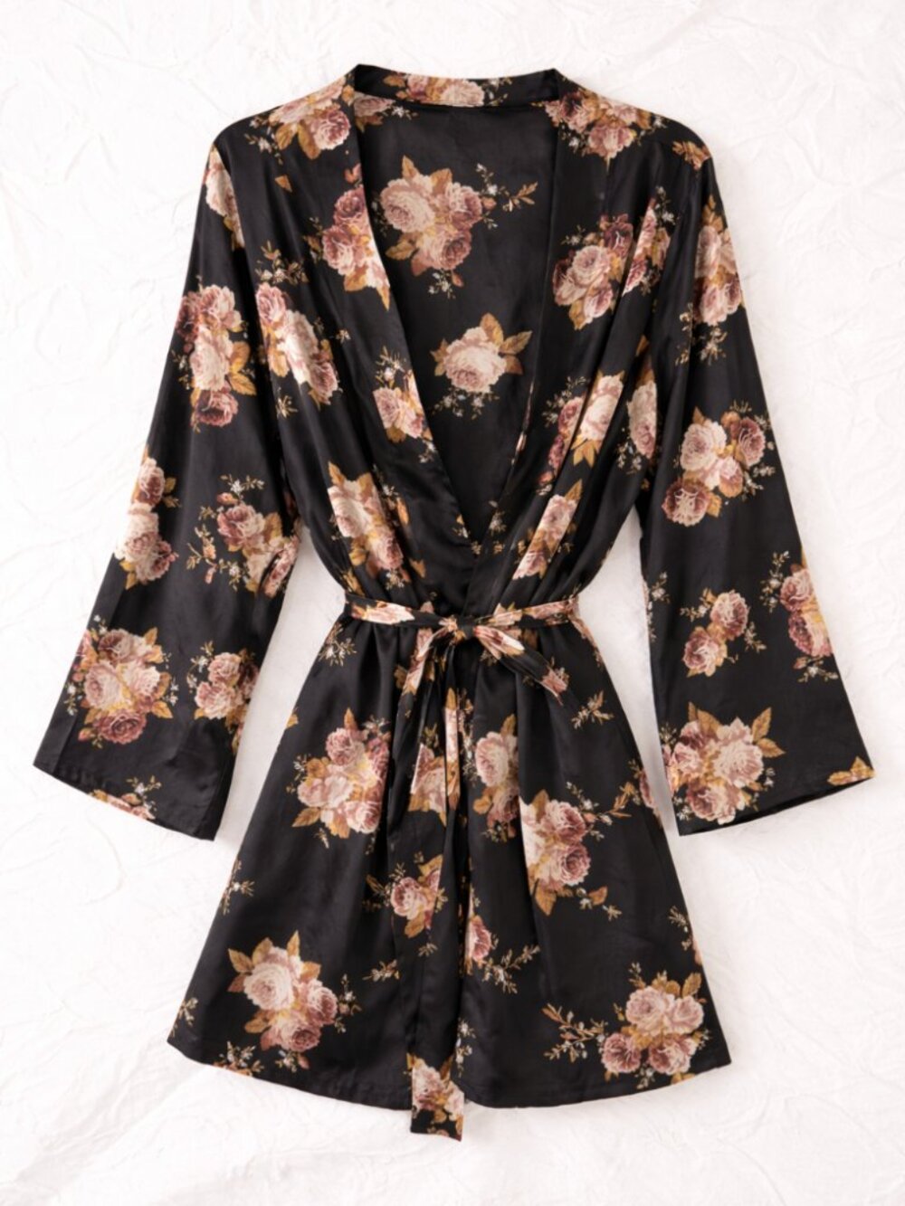 🪩 2/20 Unknown Brand Floral Satin Tie Robe One Size